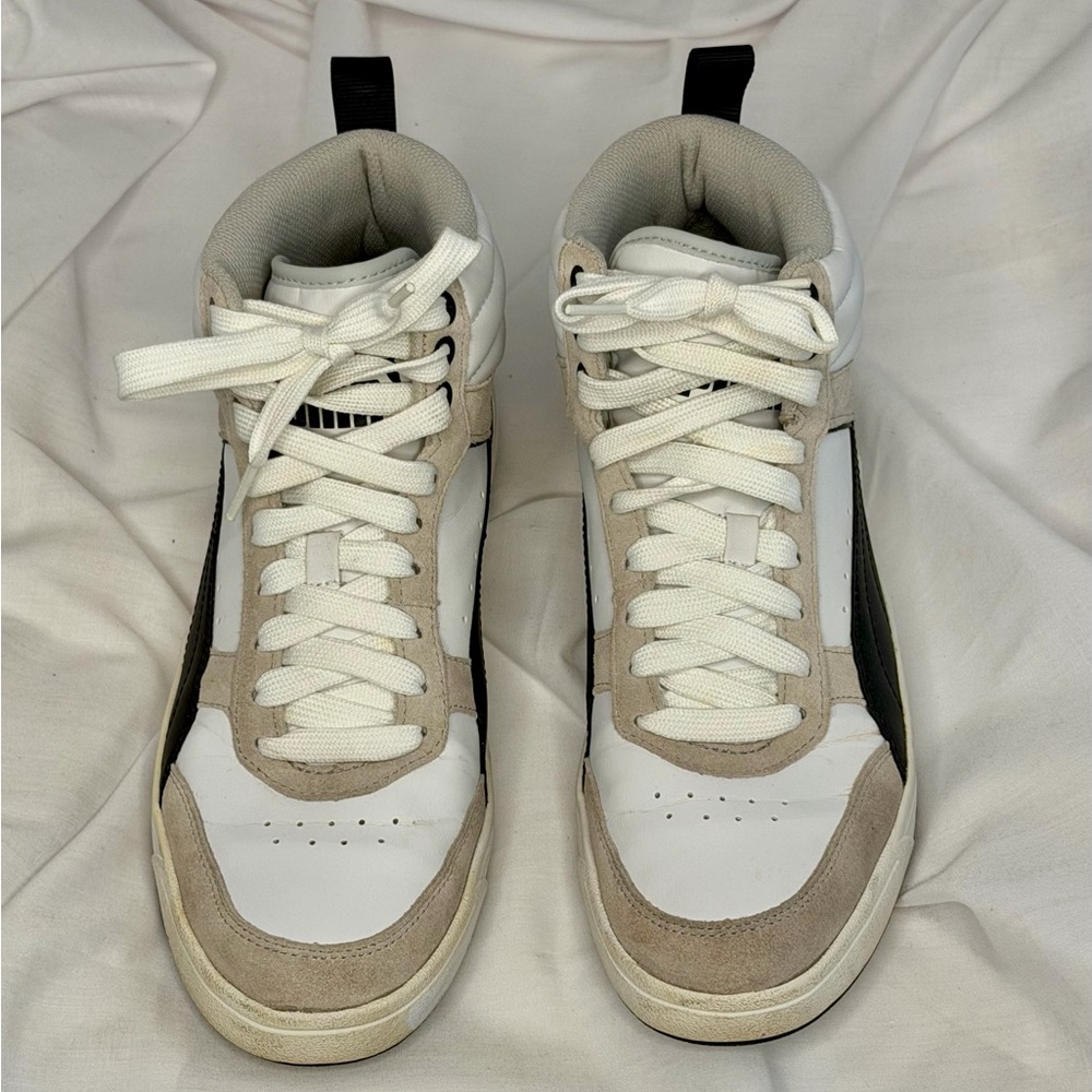 Puma White and Black High-Top Sneakers